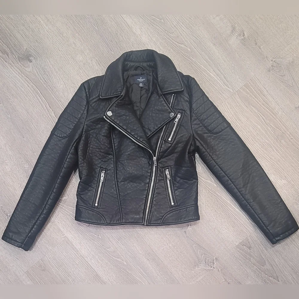 American Eagle Outfitters Quilted Black Leather Jacket - Picture 2 of 7